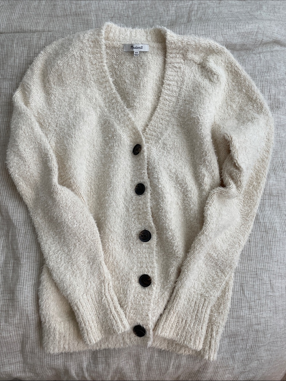 Madewell Ivory Textured Button-Up V-Neck Cardigan